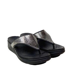 Crocs Women's Monterey Metallic Wedge Flip Flops Women SZ 6 206303 Black Silver